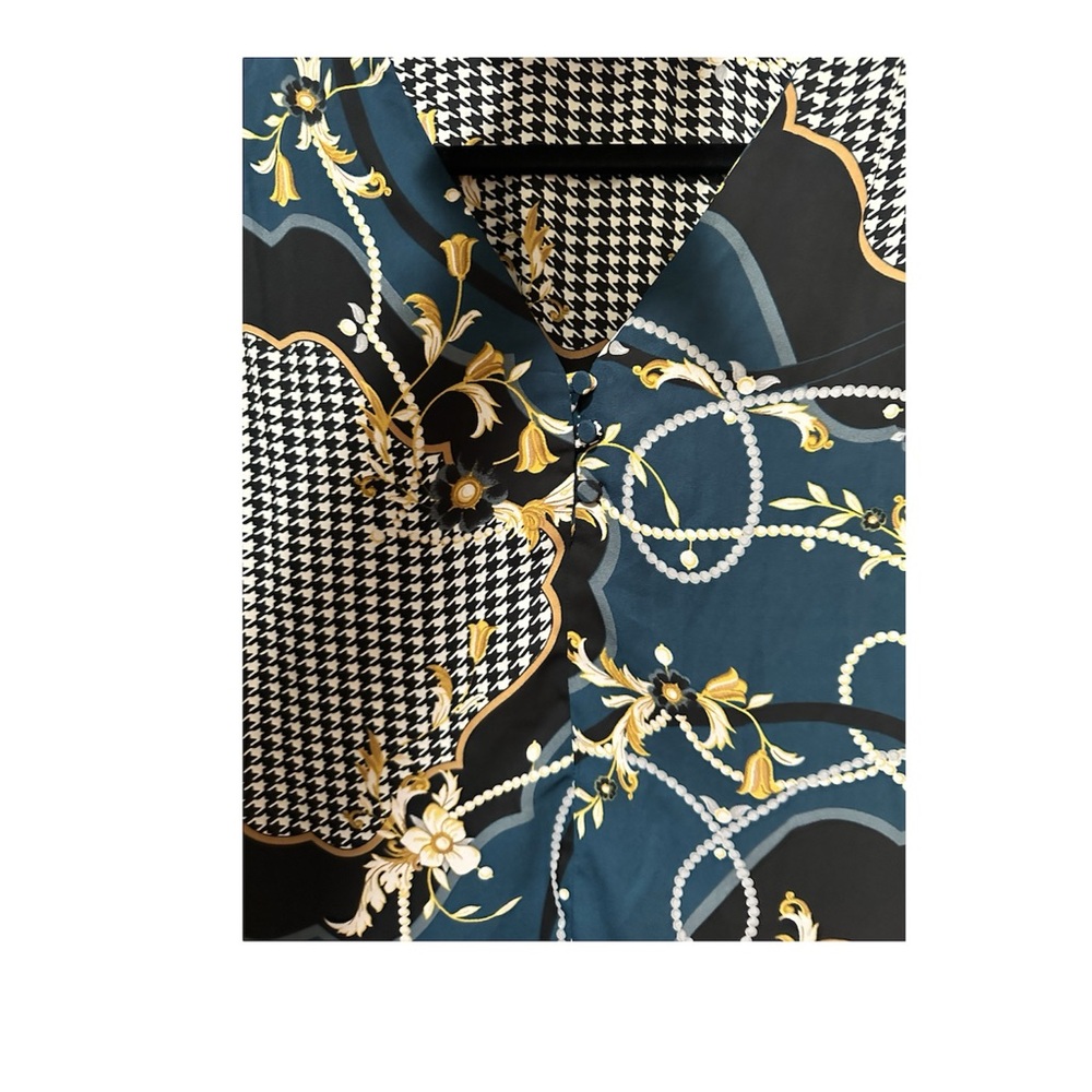 Ann Taylor Blue and Black Blouse with Ornate Pattern M - Picture 4 of 7